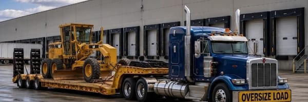 Lowboy transportando maquinaria pesada en México